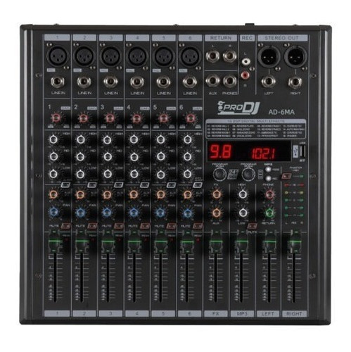 Consola Activa Seis Canales 2x280w Prodj Ad6ma Usb Bluetooth