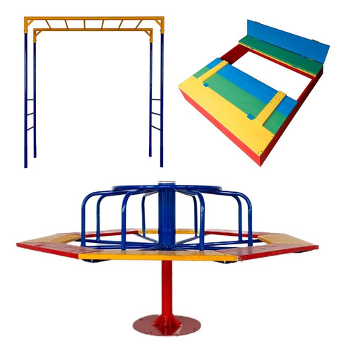 Gira Gira + Escada Horizontal + Caixa De Areia - Playground