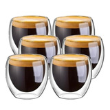 Set X6 Taza Vaso Doble Pared Vidrio 80ml Café, Ideal Regalo!