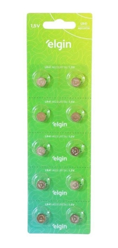 Bateria Pilha Lr41 1,5v Alcalina Elgin Blister 10 Unidades