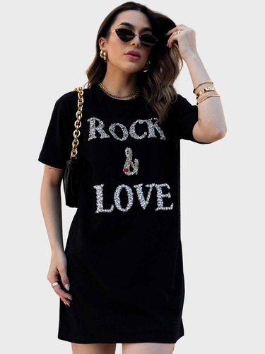 Vestido Rock & Love Com Pedrarias Bordada À Mão
