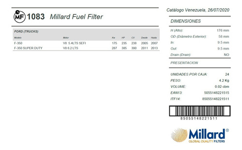 Filtro Gasolina Millard Mf1083 Ford F150 Explorer 33243 Foto 4
