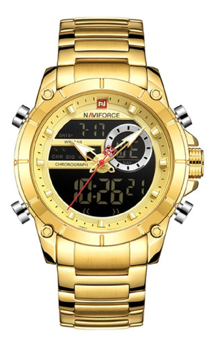Relógio Masculino Naviforce 9163 Em Aço Dourado