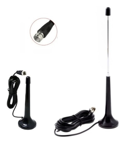 Antena Tv Digital Hdtv Uhf Vhf Cabo Coaxial 3m Base Magnétic