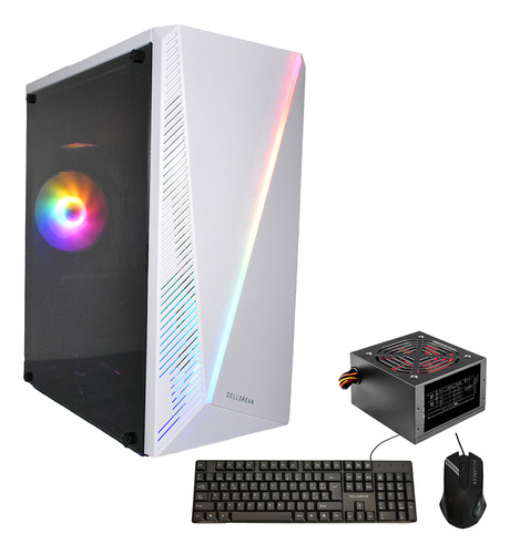 Kit Gabinete Pc Atx Rgb Dellorean Mouse Teclado Fuente 250w