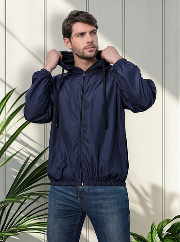 Jaqueta Corta Vento Masculina Impermeável Liso Capuz