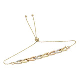 Pulsera Centro  Vs  Ajustable Oro Sólido 14k,3 Tonos. 2.5grs