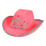 Gorro Sombrero Corona Cowboy Rosa Brillos Lentejuelas