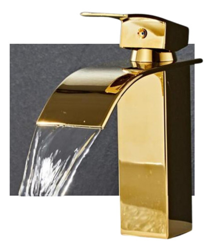 Torneira Banheiro Monocomando Dourado Cascata Quadrado Gold