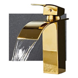 Torneira Banheiro Monocomando Dourado Cascata Quadrado Gold