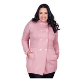 Sobretudo Moda Plus Size Rosa Inverno Casaco Botões