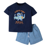 Conjunto Infantil Menino Camiseta E Bermuda Em Jeans Toddler