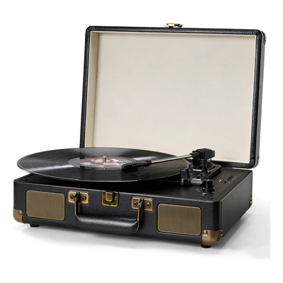 Tocadiscos De Vinilo Negro Retro Portátil Con Bluetooth | Envío gratis