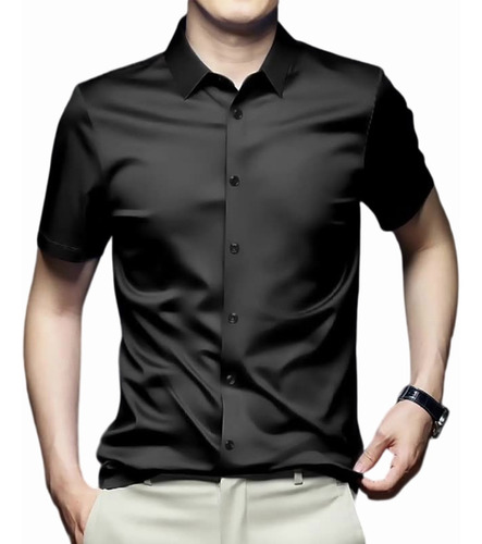 Camisa Formal De Seda De Hielo De Manga Corta Para Hombres