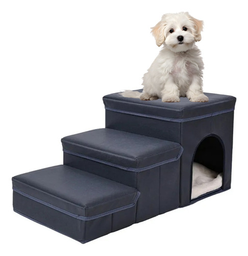 Escada Pet Bau 3 Degraus Em Suede  Anti Derrapante Para Cães