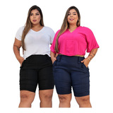 Kit 2 Shorts Feminino Plus Size Meia Coxa Dia Das Mães