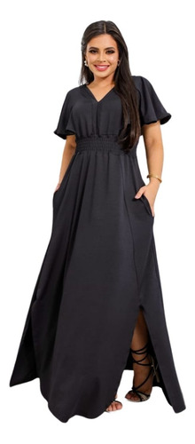 Vestido Longo Mulher Evangelico Lastex Na Cintura Plus Size