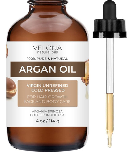 Aceite De Argán Velona - 4 Oz (con Gotero) | Aceite De Marru