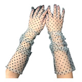 Guantes Largos De Encaje Y Lunares Mujer Malla Cosplay Novia