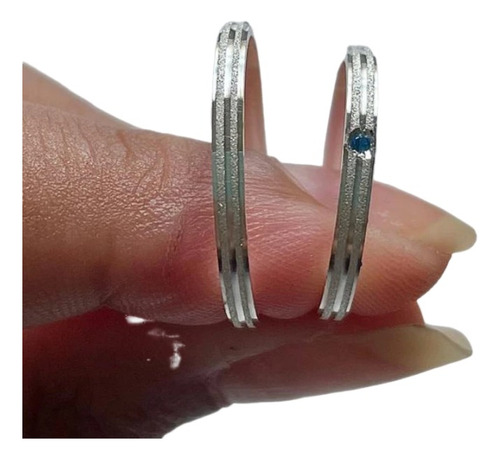 Par Alianças Diamantadas Pedra Azul - Prata 950 Legítima 2mm