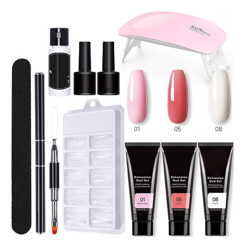 Kit Gel De Extención De Uñas Con Lámpara Uv Polygel Pulidora