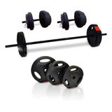 Barra + 2 Mancuernas + 25 Kg En Discos Con Manija Kit Set