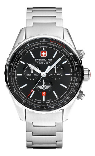 Reloj Swiss Military Smwgi0000303 Para Hombre Cronografo Color De La Malla Plateado Color Del Bisel Gris Color Del Fondo Negro