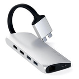 Hub Usb-c 7 Portas Pd 60w 2x Hdmi 4k Gigabit Prata