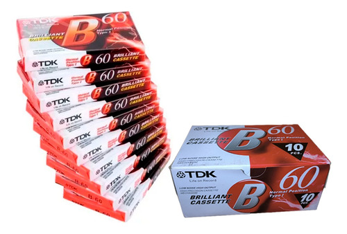 Kit C/ 10 Fitas K7 Virgem - 60 Minutos - Tdk B-60 - Lacradas