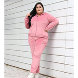 Conjunto Feminino Plus Size Plush Capuz Inverno Agasalho 