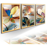 Trio Quadros Decorativo Super Grande Floral Abstrato Nórdico