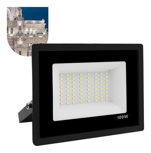 Refletor Led 100w Holofote Bivolt Prova Dágua Ip66 Frio