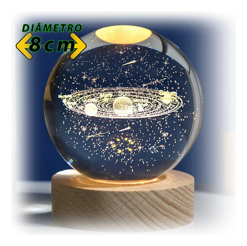 Luminária Esfera Cristal Mesa Led Planeta Enfeite Quarto Top