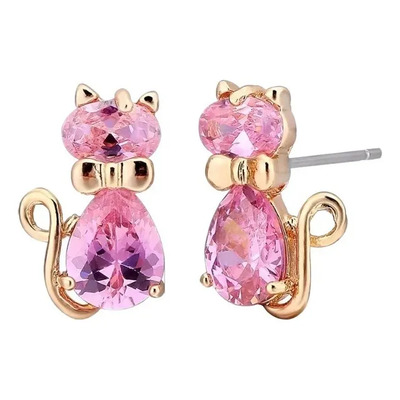 Finos Aretes Broqueles Gato Moño Swarovski Oro 14k Lam | Meses sin interés