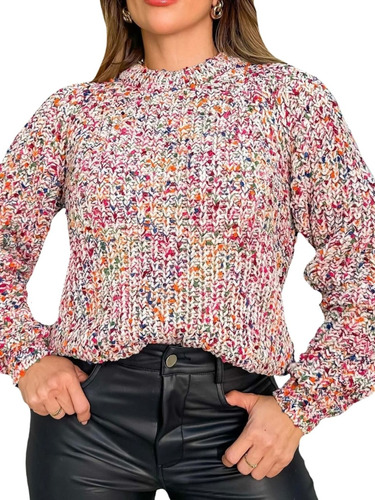 Blusa Feminina Trico Mousse Colorida Manga Longa Grosso