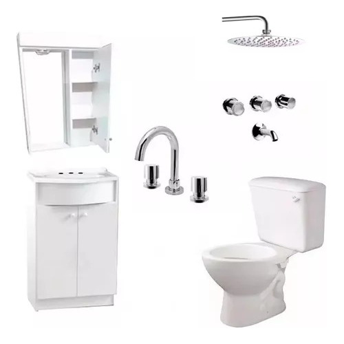 Juego Baño Completo Blanco Grifería Sanitario Ferrum Duchon