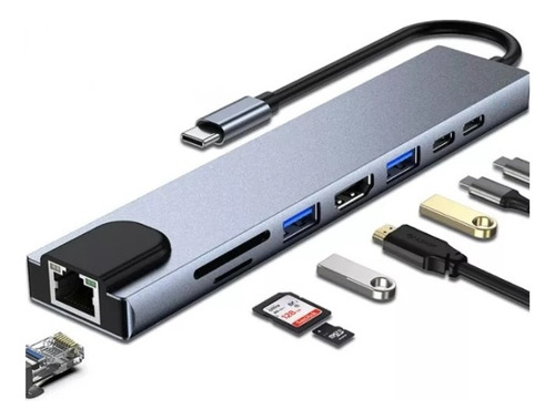 Hub Adaptador 8 En 1 Para Macbook Air Tipo C A Hdmi Us