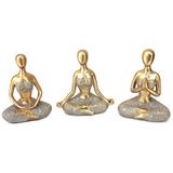 Trio Decoração Yoga Dourado Meditação Resina Meditando G