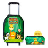 Mochila Rodinha Infantil Escolar Grande Menino + Estojo