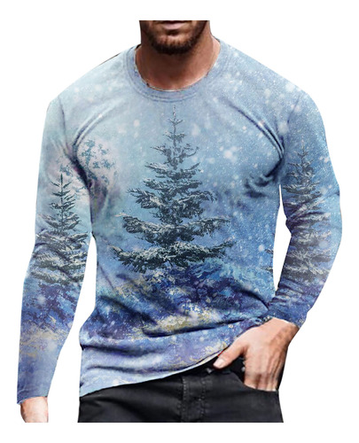 Polera Suave De Navidad Para Hombre, Manga Larga, Cuello Red