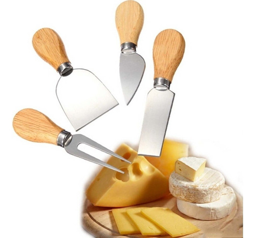 Kit 4 Utensílios Jogo Frios Queijo Faca Espátula Garfo+brind Cor Nude