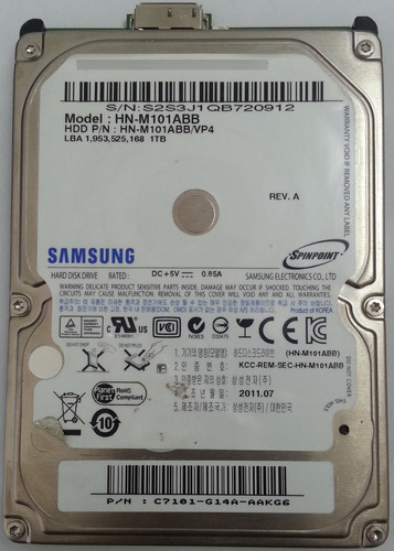 Disco Samsung Hn-m101abb 1tb Usb 2.5 - 570 Recuperodatos