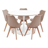 Conjunto Saarinen Basic 110cm Branca 5 Cadeiras Leda Fendi