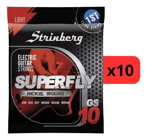 Kit 10 Encordoamento Strinberg Para Guitarra Gs10 - 6 Cordas