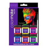 Tinta Facial Neon Color Make Liquida Com 06 Cores + Pincel