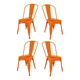 Combo 4 Sillas Tolix Colores Especiales - Desillas Estructura De La Silla Tono Naranja