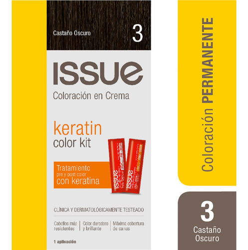  Issue Kit Tintura En Crema Keratin Color Tono 3 Castaño Oscuro