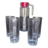 Jarra De Vidrio De 1l Con Tapa /4 Vasos Home Gallery Colores