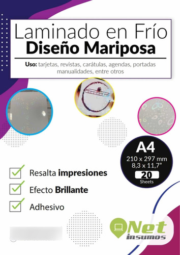 Resma Laminado En Frío Diseño Mariposa Pack 20 Hojas