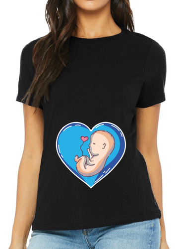 Polera Embarazada Bebé Guagua Corazón Azul Rosado Algodón